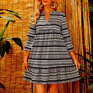 Black and white geo print smocked dress NWOT